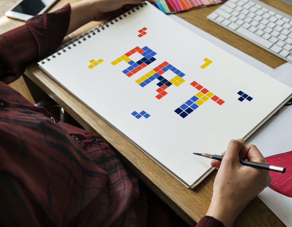8 bit words illustration of creativity art design ideas