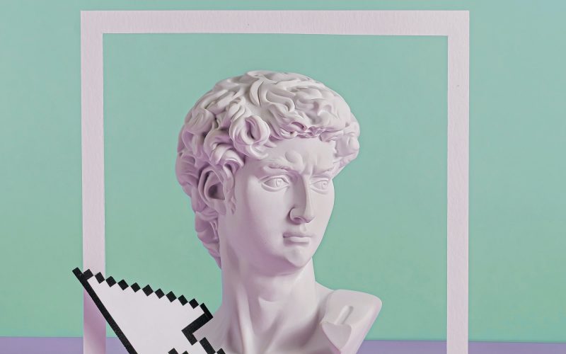 Framed white bust of a Greek or Roman man