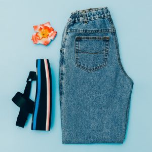 Blue Jeans vintage and platform shoes. Trend of the summer. Styl
