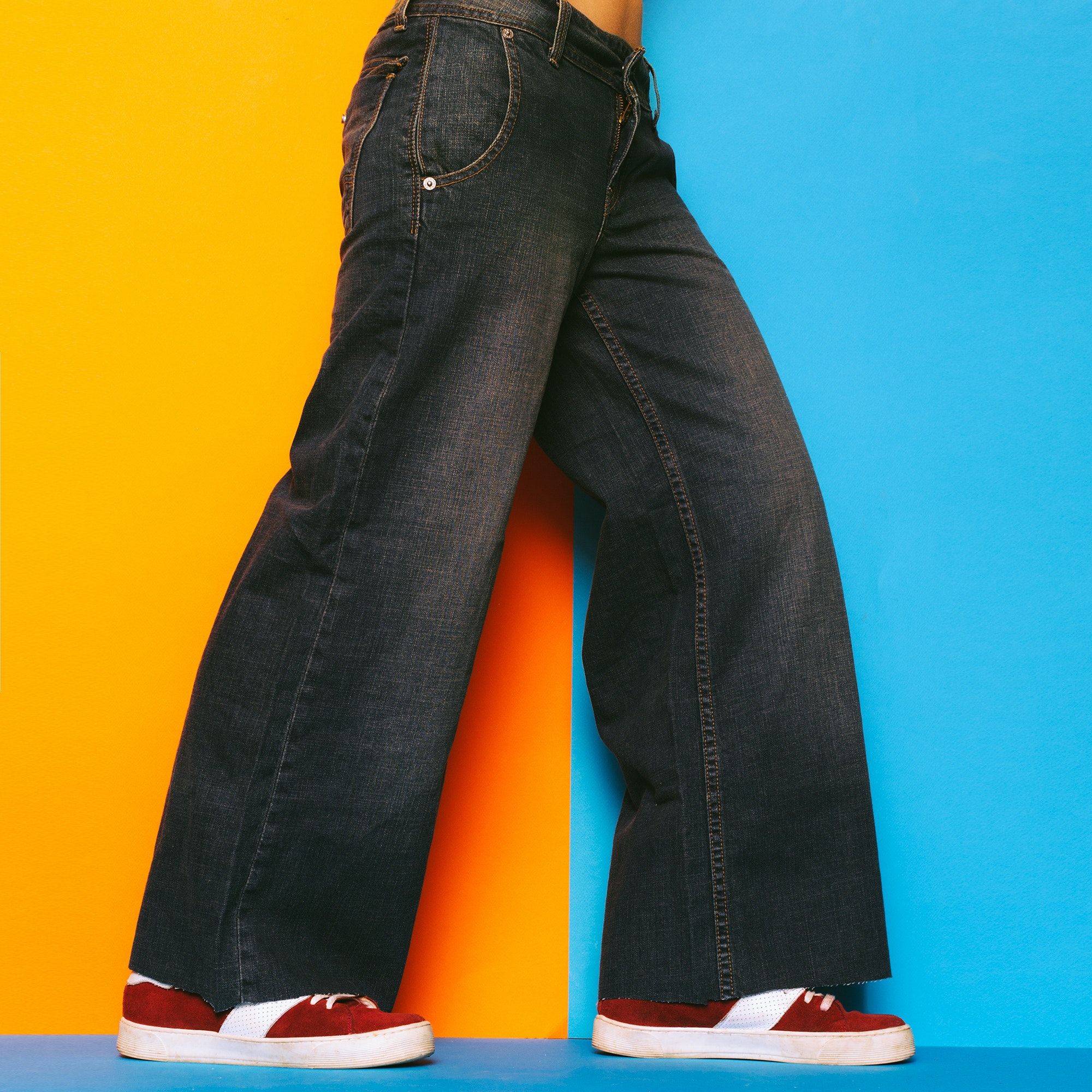 Denim Lover. Women's jeans Trendy jeans wear. Fashion concept. W