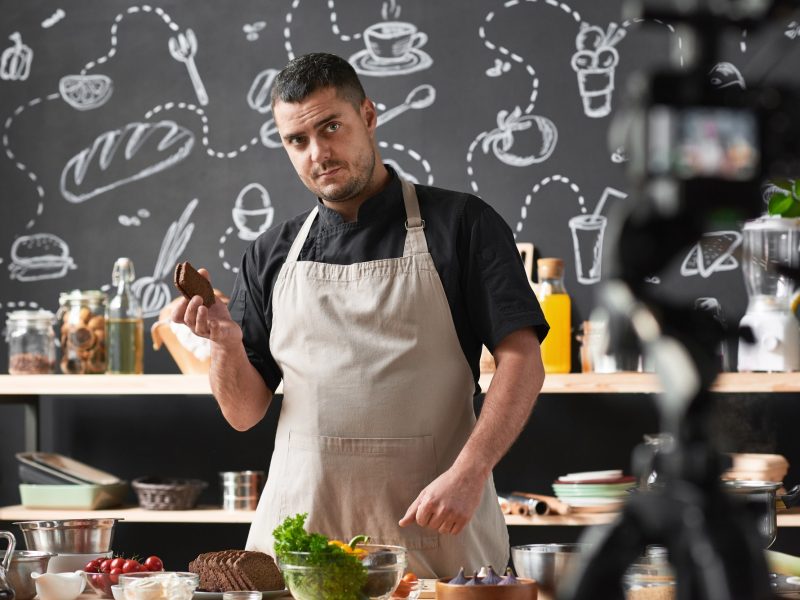Cook in apron cooking